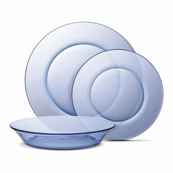 Vajilla de cristal 24 piezas Platos Lys de Duralex Plato Hondo, Plato Llano, Fruta o Postre, azul, verde, ámbar y marina - 1