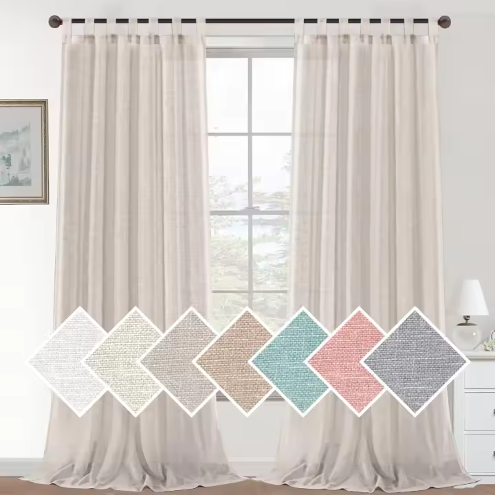 Cortinas de Lino para Salón,2 Piezas,Visillo Translúcido, Cortinas con Ojales modernos, Decorativas para Ventana, Habitación y D - 1