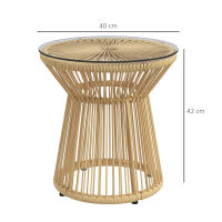 Outsunny Mesa Auxiliar de Ratán Sintético Mesa de Centro Redonda con Tablero de Vidrio Templado y Marco de Metal Carga 30 kg para Patio Jardín Balcón Ø40x42 cm - details 2
