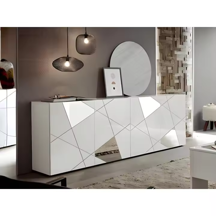 Vente-unique - Aparador CANTIANO - 4 puertas - Blanco lacado - 1