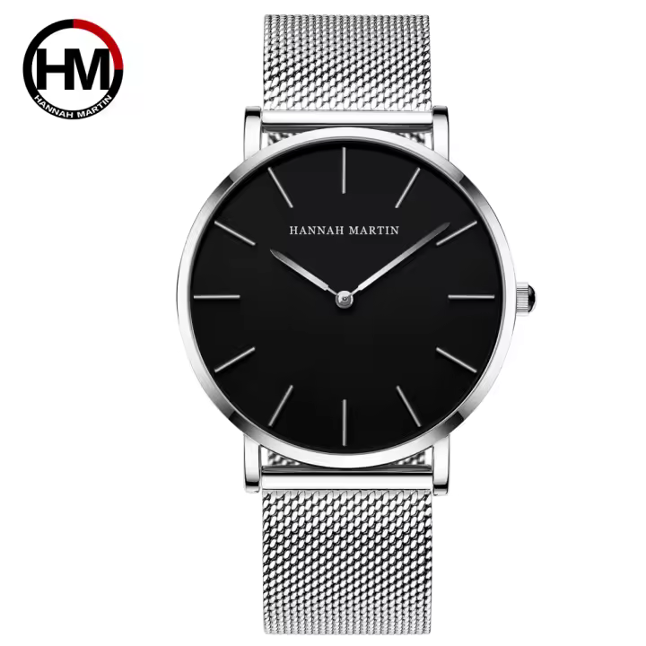 Reloj De Negocios Para Hombre Hannah Martin Movimiento Japonés De Cuarzo Acero Inoxidable Ultrafino Estilo Casual Plata Negra - 1