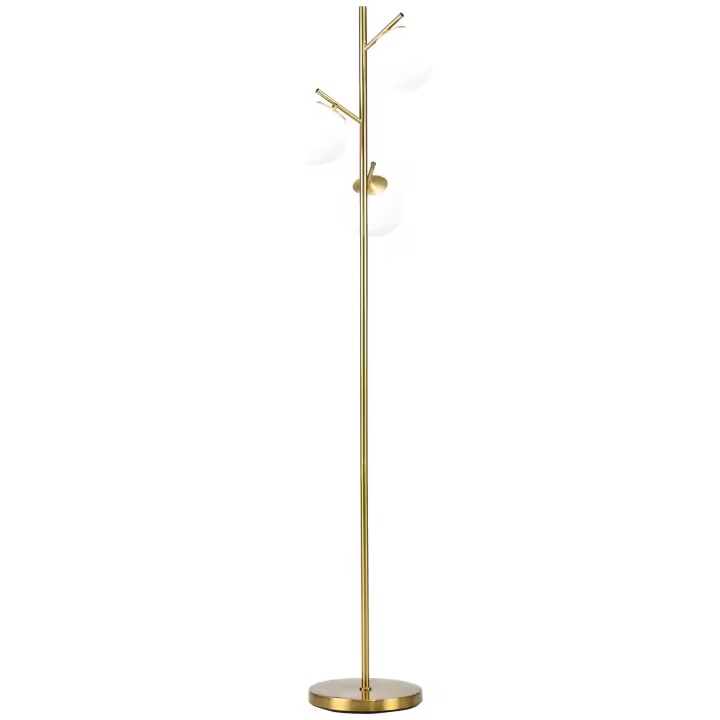 HOMCOM Lámpara de pie, Lámpara de pie, 40 W, 3 casquillos E27, Lámpara de pie con 3 pantallas de cristal, para salón, altura 169 cm, metal, sin bombilla, dorado - 1