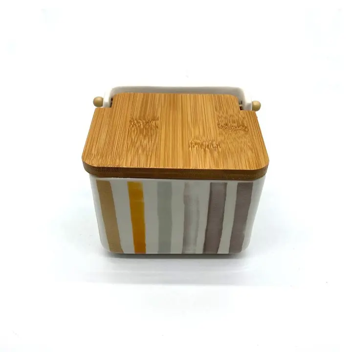 PLUSHOME  Salero de Cocina de Cerámica con Tapa Diseños Originales.tamaño 12x12x11cm. - 1
