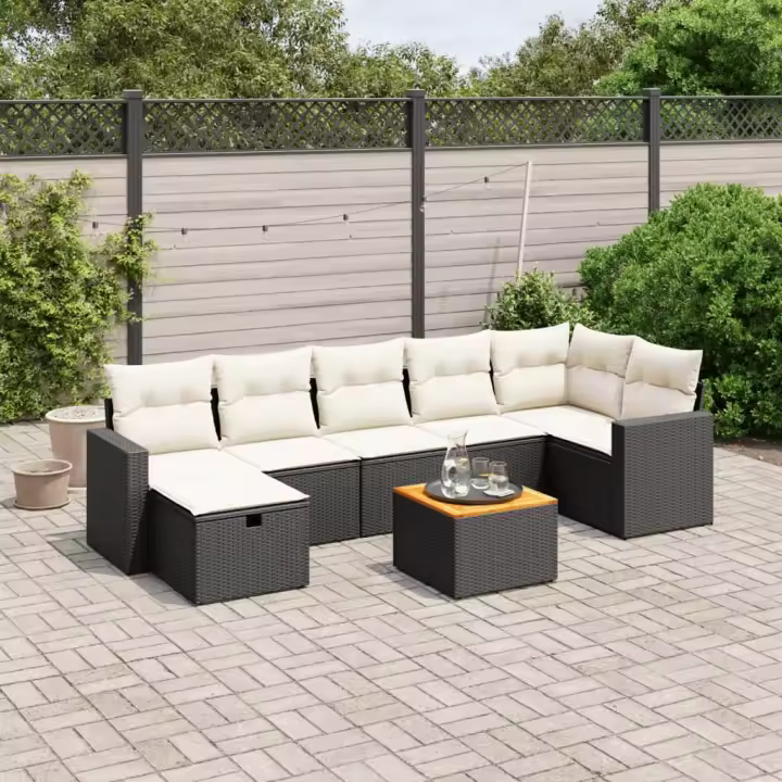 vidaXL Set de sofás de jardín 8 piezas y cojines ratán sintético negro - 1