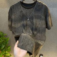Camiseta Casual Para Hombre Verano Con Rhinestone Rivet Cuello Redondo Manga Corta Tee Coreana Transpirable Y Secado Rápido - details 3