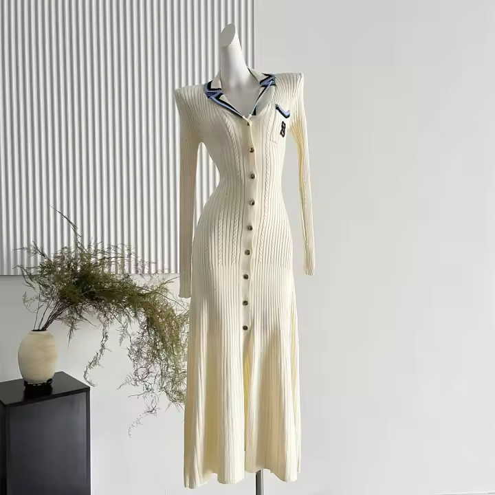 Vestido Largo De Maxi Lujo YUOOMUOO Para Mujer Moda Invierno Con Bordado De Letras Y Mangas Largas Estilo Y2K A-Line Notched - 1