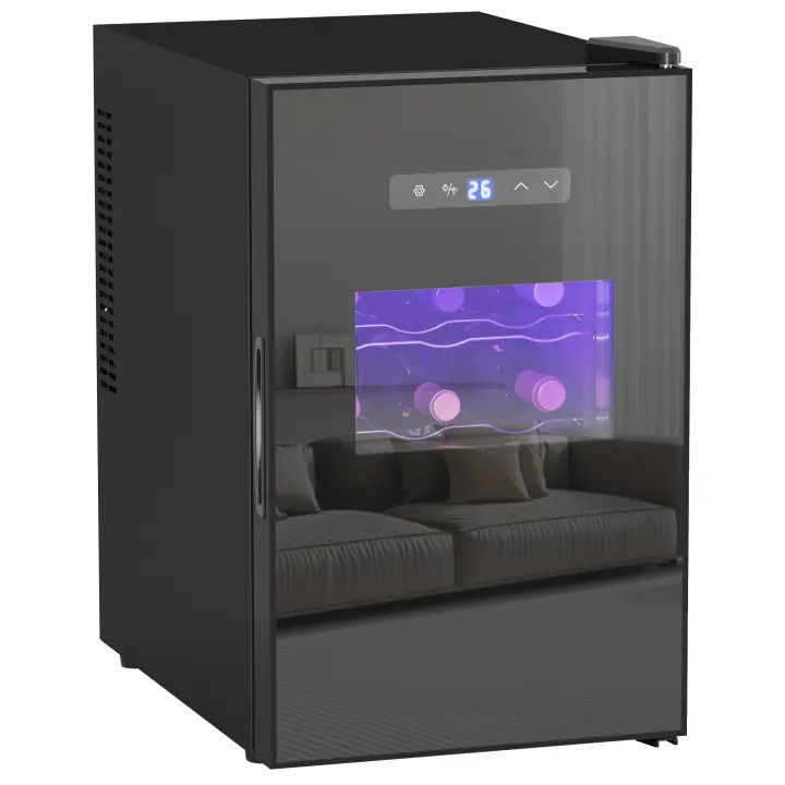 HOMCOM - Vinoteca termoeléctrica y silenciosa para 15 botellas, 39 l, puerta de cristal, iluminación LED, pantalla táctil digital, control de temperatura de la vinoteca de 8 a 18 °C, color negro - 1
