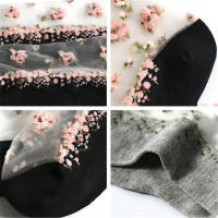 Calcetines De Encaje Transparentes Y Transpirables Para Mujer Ultra Delgados Con Bordado De Rosas De Cristal Para Verano Moda Calcetines De Algodón Y Poliéster Elásticos - details 11