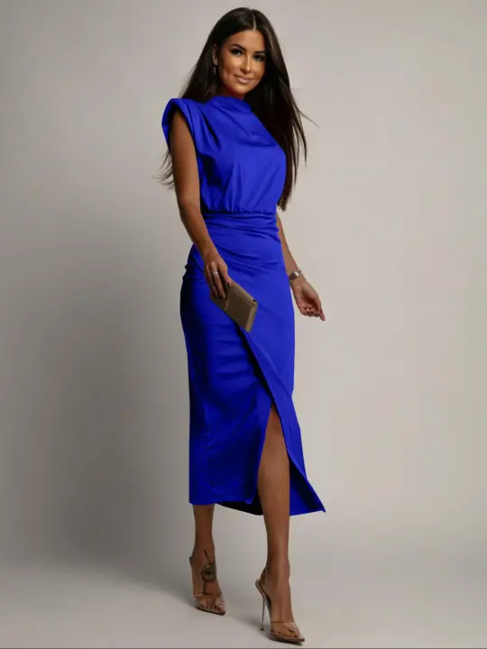 Vestido ajustado de color sólido con escote en V y diseño envolvente de moda europea y americana de 2025 para mujer - 1