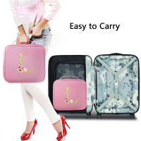 Bolso De Maquillaje Grande Portátil Organizador Profesional Con Estampado De Letras Doradas Y Funda Rosa Con Divisor Ajustable Para Viajes - details 2