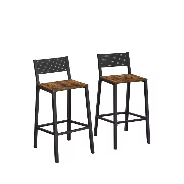 VASAGLE Taburete de Bar, Juego de 2, Taburetes Altos de Cocina, para Cocina, Comedor, Oficina, Estilo Industrial, Marrón Rústico y Negro/Beige Roble y Blanco/Gris Antracita y Negro - 1