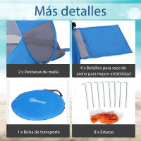 Outsunny Tienda de Playa Plegable Carpa de Playa Automático para 1-2 Personas con 1 Puerta 2 Ventanas y Bolsa de Transporte para Parque Camping 200x120x90 cm Azul - details 5