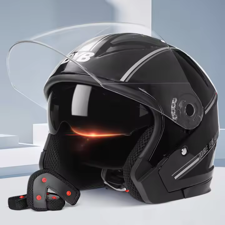ZLY Casco eléctrico casco de motocicleta hombre y mujer ventilada doble espejo semicasco casco de moto casco de ciclismo - 1
