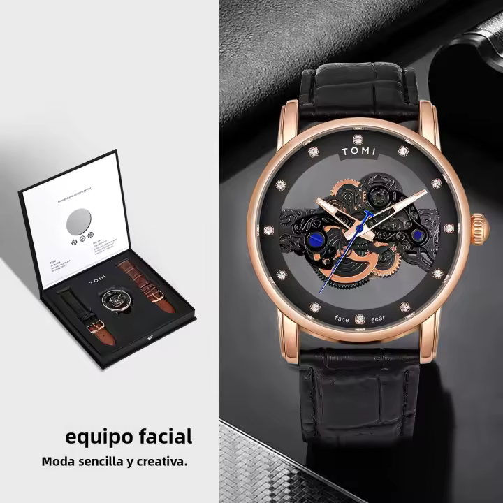 Reloj De Cuarzo TOMI Para Hombres Y Mujeres Reloj De Lujo Casual Con Diamantes Huecos Bandeja De PU Estilo Fashion & Casual - 1