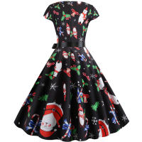 Vestido Midi Vintage Elegante Para Fiesta De Navidad Mujer Con Cintura Alta Manga Corta Vestido De Promoción Jurk Robe - details 27