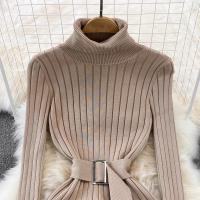 Vestido Maxi De Cuello Alto Para Mujer YuooMuoo 2024 Otoño Invierno Elegante Ajustado Con Cinturón Estilo Bodycon Tejido Ribbed Suave Y Elástico - details 22