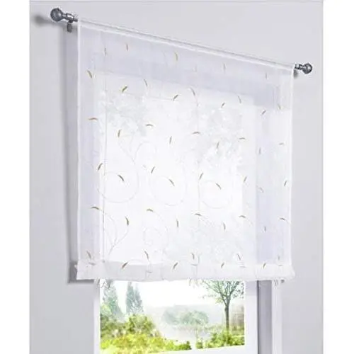 1 pieza de cortina de ventana con bordado floral Raffrollo, gasa de alta calidad, decoración de habitación, baño, balcón (caqui, 60_x_140_cm) - 1
