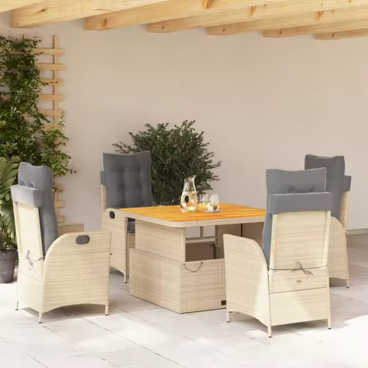 vidaXL Set comedor de jardín 5 pzas con cojines ratán sintético beige - 1