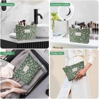 Neceser Maquillaje Floral para Mujer, Bolsas de Cosméticos de Tejido de Pana con Cremallera, Neceser Portátil, Multifunctional Organizador para Viaje -Margarita Verde - details 1