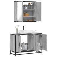 vidaXL Set de muebles de baño 2 pzas madera contrachapada en color Gris sonoma/Roble Sonoma/Marrón roble y más | almacenamiento funcional diseño moderno para baño dormitorio sala - details 0
