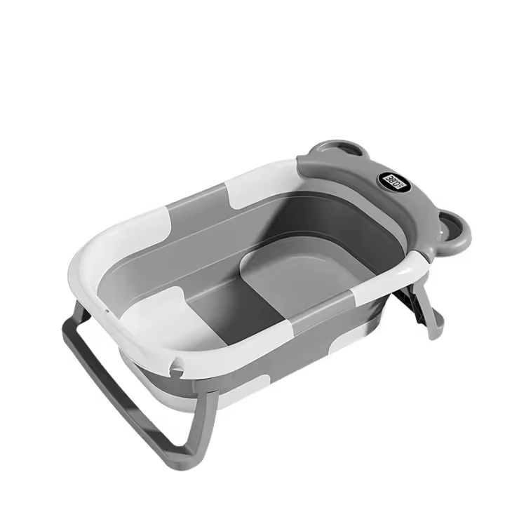 Bañera Plegable Bebé con Termómetro,Estable Banheira Bebe con Adaptador Bañera Bebe,Cepillo de Baño y Gorro de Ducha,Patas antideslizantes,para Bebés de 0 a 24 Meses (Gris) - 1