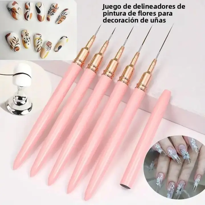 Set De 5 Pinceles Para Uñas Nail Art Liner Cuchillas Extensas Para Dibujar Profesionalmente Material Plástico - 1