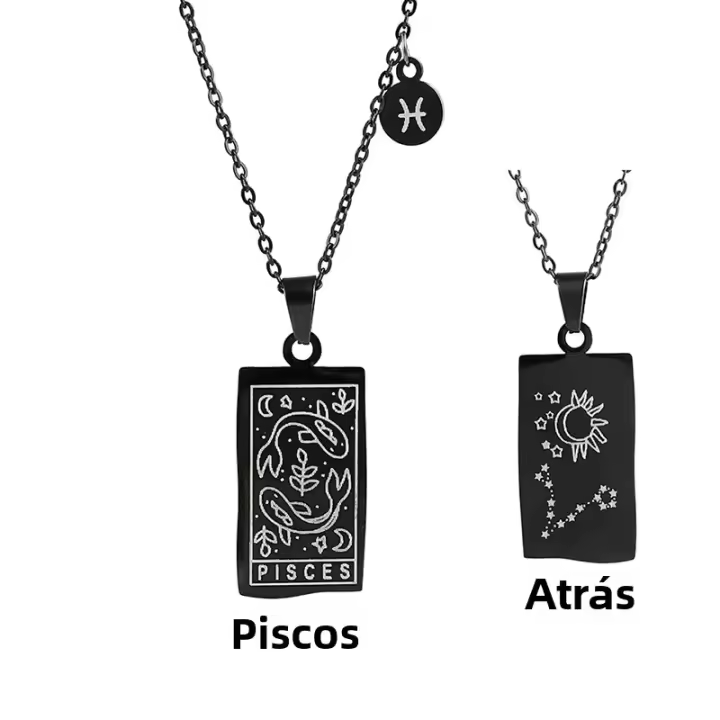 Collar Pendentivo De Acero Inoxidable Para Mujer Con Constelaciones Doble Cara En Color Negro Zodíaco Horóscopo Regalos - 1