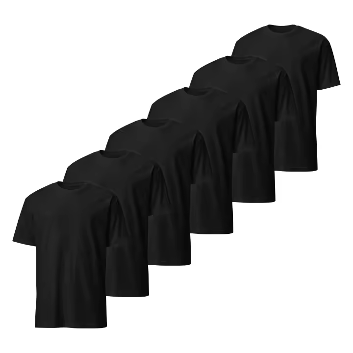 Pack de 6 Camisetas de Manga Corta para Hombre - Premium - 100% Algodón de Alta Calidad - Diseño Ligeramente Ajustado - Color Negro - Marca SO Wear Siempre Original - 1