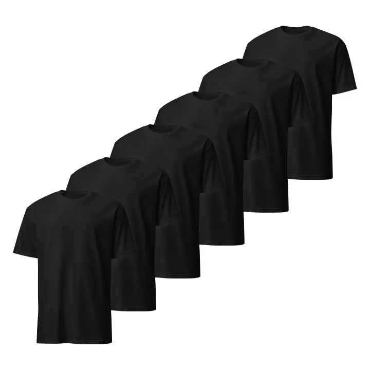 Pack de 6 Camisetas de Manga Corta para Hombre - Premium - 100% Algodón de Alta Calidad - Diseño Ligeramente Ajustado - Color Negro - Marca SO Wear Siempre Original - 1