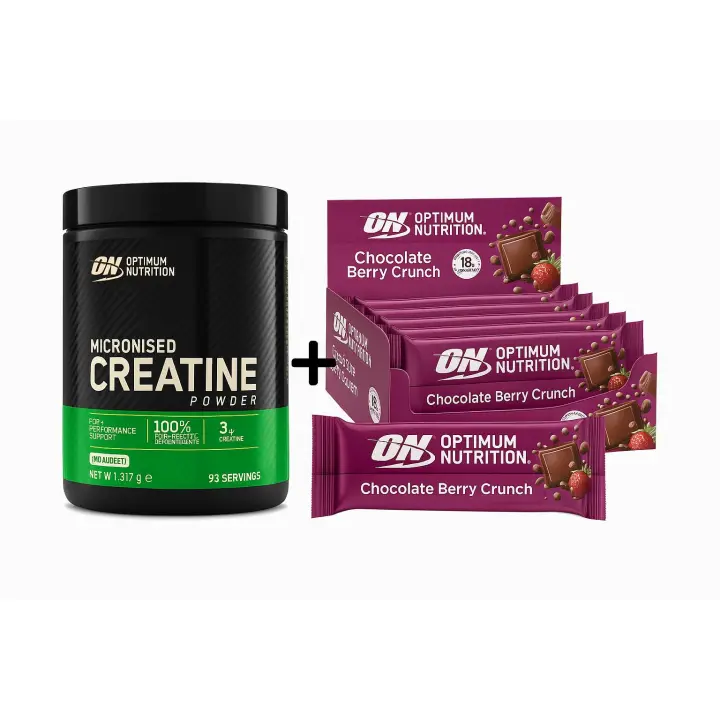 Creatina  + Caja de 12 Barritas Chocolate Berry Crunch (55 g) 🎁 317 g OPTIMUM NUTRITION - 1