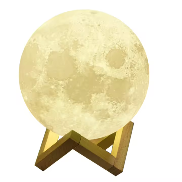 Lámpara de luna, soporte de madera de 15 cm, decoración de habitación, regalo de cumpleaños para niñas, niños y niñas - 1
