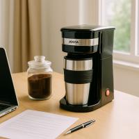 Cafetera de goteo individual Jocca con taza térmica de viaje 420 ml, filtro de malla reutilizable, apagado automático, interruptor ON/OFF con luz y termo de acero inoxidable apto para portavasos de coche. Ideal para café rápido y portátil. Potencia 750W - details 0