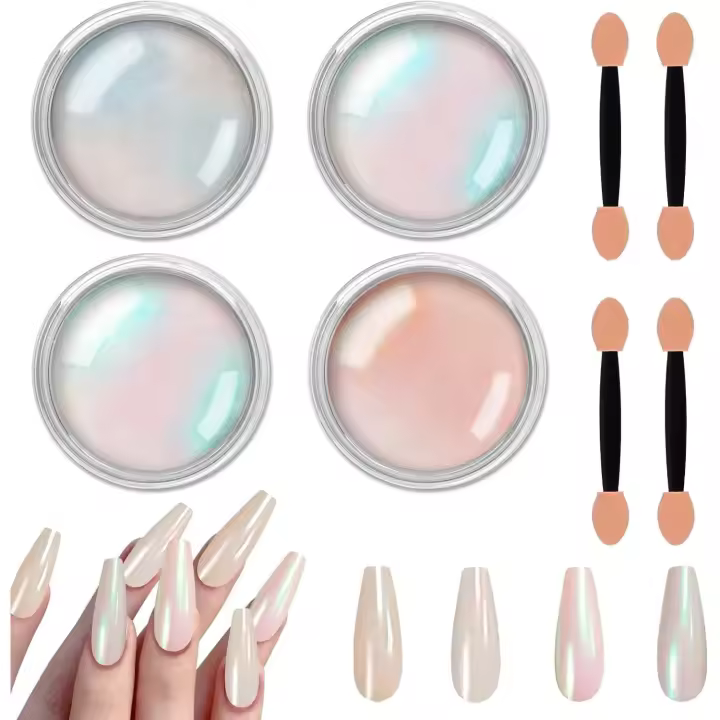 Polvo de uñas cromado con efecto espejo metálico, pigmento iridiscente Aurora, kit de polvo de purpurina perlada de sirena para decoración de uñas con esmalte de gel. - 1