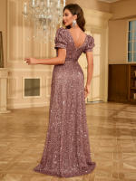 Vestido De Fiesta Para Mujer UNITHORSE Con Glitter Y Cuello En V Manga Corta Estilo Luminoso Y Brillante Vestido De Noche Para Mujeres - details 3