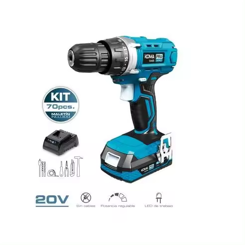 Edm Taladro Atornillador Inalámbrico 20V Koma Tools con 71 Accesorios y Cargador - Potencia Optimizada - 1
