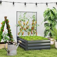 Outsunny Jardinera Exterior Grande de Acero Galvanizado Jardinera de Exterior con Celosía para Plantas Trepadoras y Fondo Abierto para Patio Terraza Balcón 80x115x125 cm Gris Oscuro - details 1