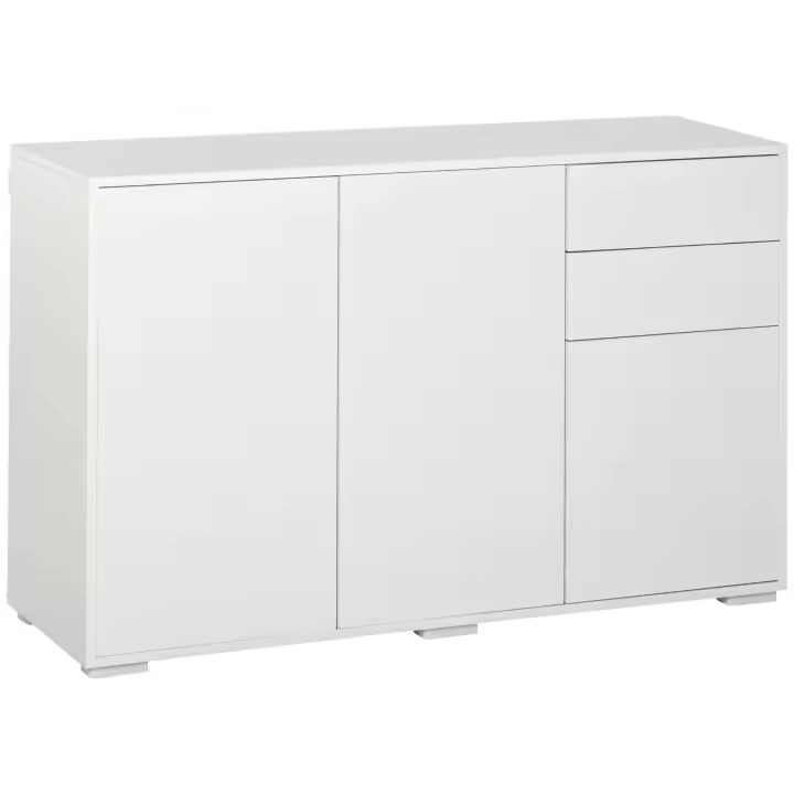 HOMCOM Aparador Cómoda con 2 Cajones Mueble Archivador Multiusos de 3 Puertas Blanco 117 x 36 x 74 cm - 1