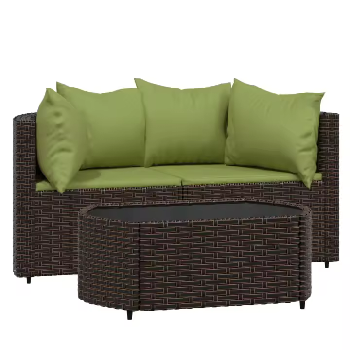vidaXL Set muebles de jardín 3 piezas y cojines ratán sintético marrón - 1