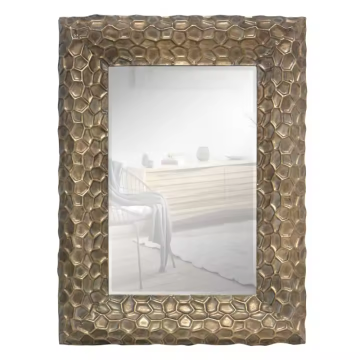  Espejo Rectangular de Metal Labrado en Oro Patinado, Espejo de Pared con Luna Biselada. Ideal para Baños, Salón, Dormitorio, Recibidor... (Mod. Filipinas 60x80 cm) - 1