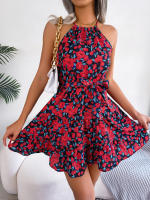 Vestido De Verano Casual Para Mujer Con Estampado Floral Y Volantes Estilo Halter Largo Mini Polyester Slim Fit Y Flare - details 23