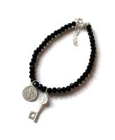 Pulsera turmalina llave San Benito y Judas Tadeo, plata de ley-40ycuatrojoyeria - details 0