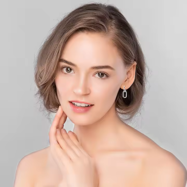 Aros de plata de ley 925 con doble aro ovalado para mujer, aros de plata hipoalergénicos para orejas sensibles, aros cuadrados con eslabones de cadena - 1