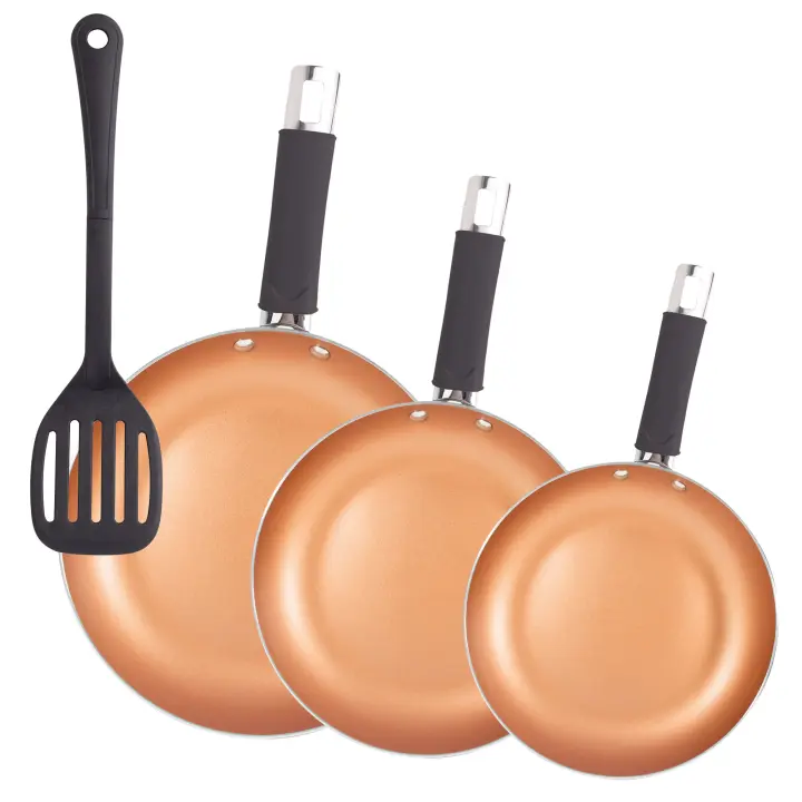 Set de 3 sartenes San Ignacio Optimum Copper 20/24/28cm (2 con tapa) - Aluminio prensado antiadherente - Apto para inducción - 1