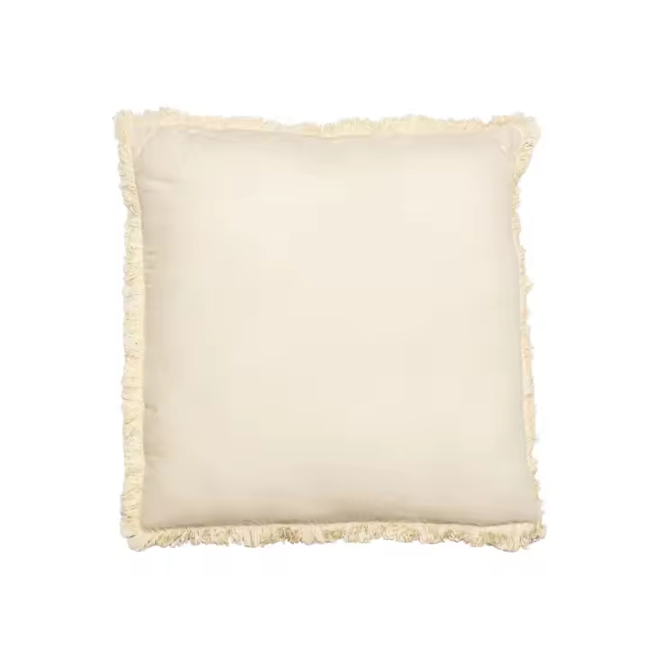 Cojin decorativo color off white de lino con flecos y cierre invisible 50 x 50 cm de la marca Origen - 1