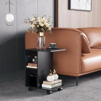 HOMCOM Mesita Auxiliar Moderno Mesa Auxiliar en Forma de C con Ruedas Estantes Abiertos para Salón Dormitorio 45x35x58 cm Negro - details 3