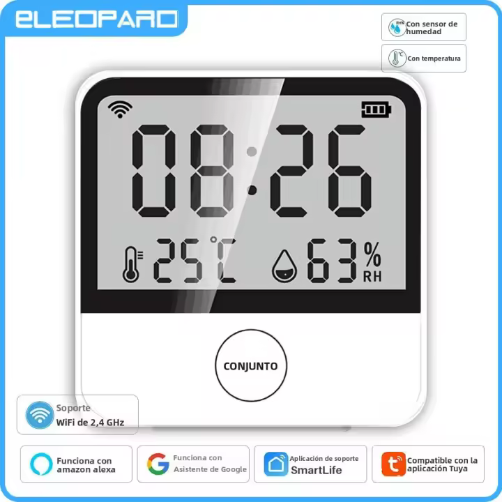 Sensor De Temperatura Y Humedad Inteligente WiFi Eleopard Con Pantalla LCD De Retroiluminación Indicador Térmico Interior Soporte Alexa - 1