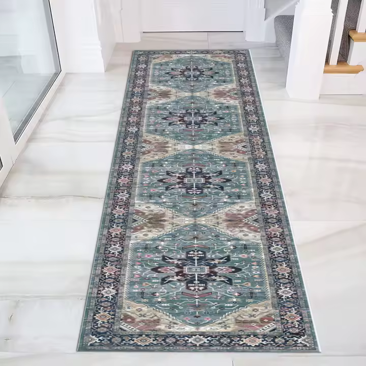 VIKAMA Alfombra Bohemia Vintage Persa De Velours Cristalino Antideslizante Para Lavandería Pasillo Cocina Sala De Estar Dormitorio Material Poliéster Máquina De Techo - 1