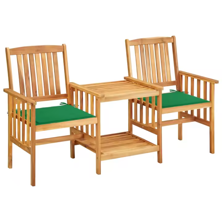 vidaXL Sillas y mesita de jardín con cojines madera maciza acacia en color Taupé/Estampado cuadros rojos/Gris y más | cómodas modernas ergonómicas para comedor cocina salón hogar - 1