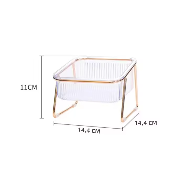 Tazón Doble Para Gatos Con Altura Y Soporte Dorado Alimento Agua Transparente Resina Cuadrado Para Perros Suministros De Alimentación - 1