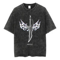 Camiseta Anime Solo Leveling Para Hombres Vintage Pesada Algodón Estilo Deportivo Acido Lavado Baggy Tees Unisex - details 6
